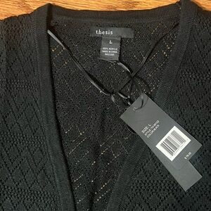 Thesis Black Short Sleeve Open Textured Lightweight Cardigan Sz L